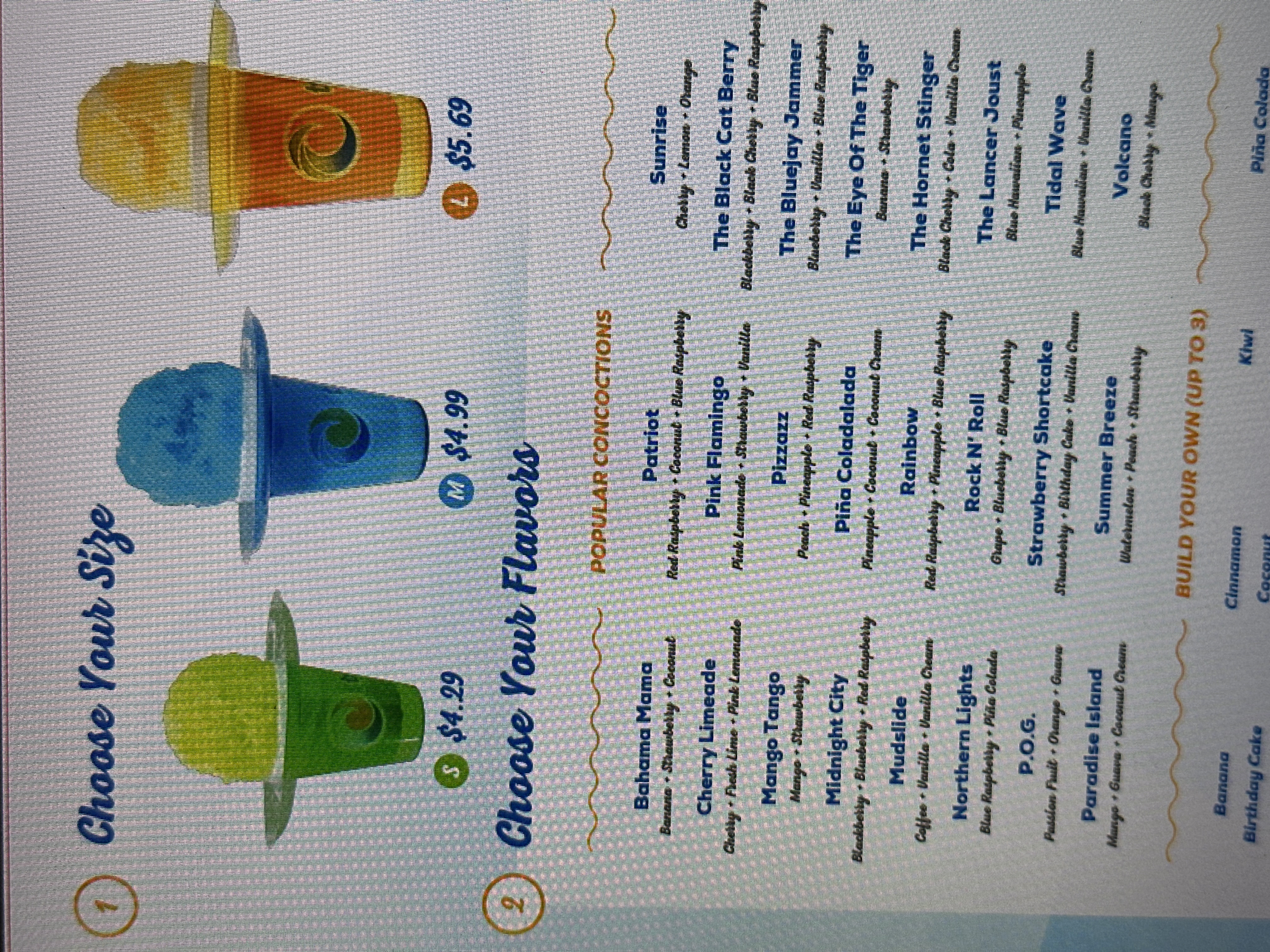 Tropical Sno Festus Menu