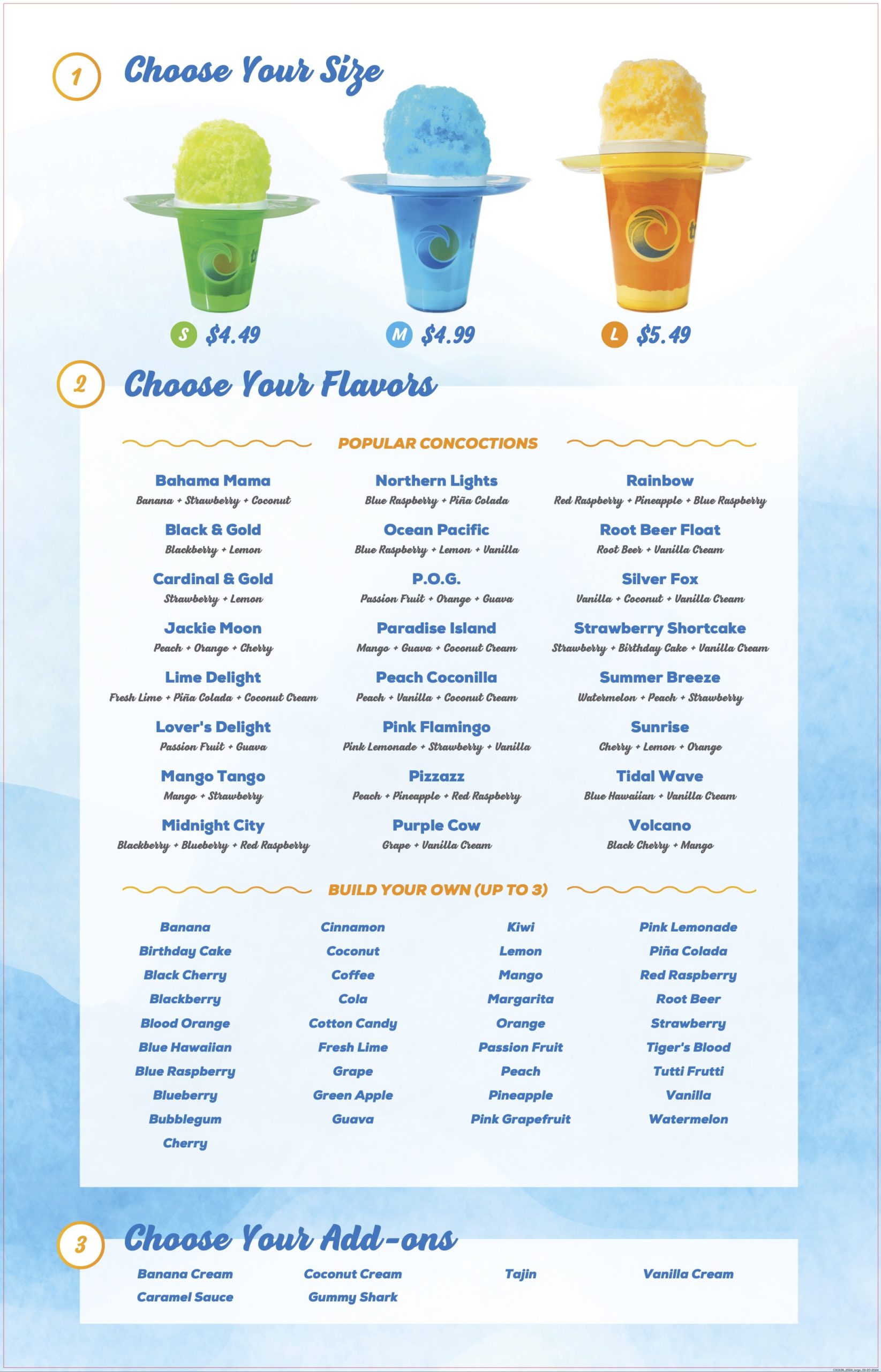 Tropical Sno of Ankeny Menu